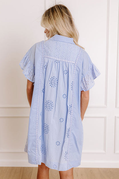 Brunch Ready Eyelet Mini Dress in in Light Periwinkle