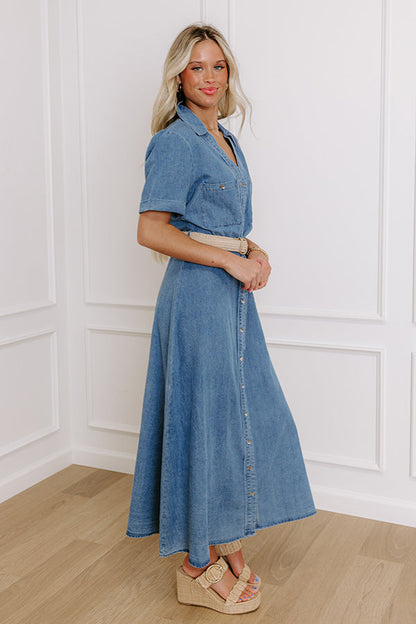 Barcelona Sun Chambray Button Down Midi Dress