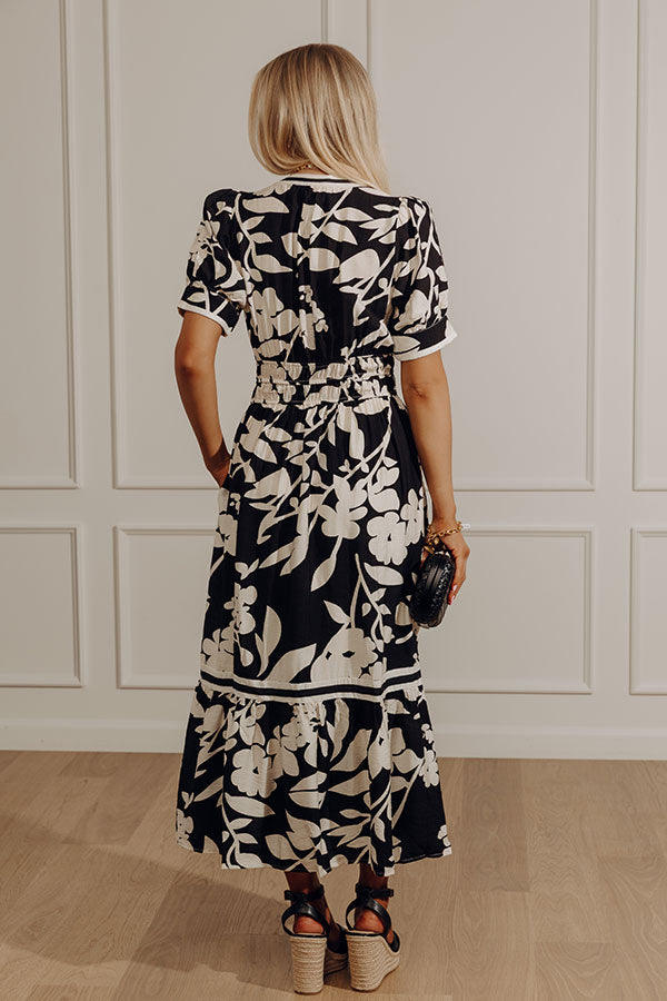 Whimsical Days Floral Midi Dress in Black