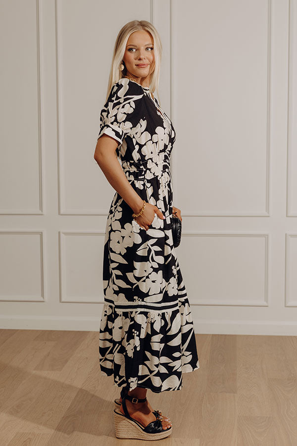 Whimsical Days Floral Midi Dress in Black