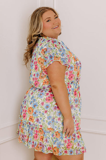 Pure Heart Floral Mini Dress in Blue Curves