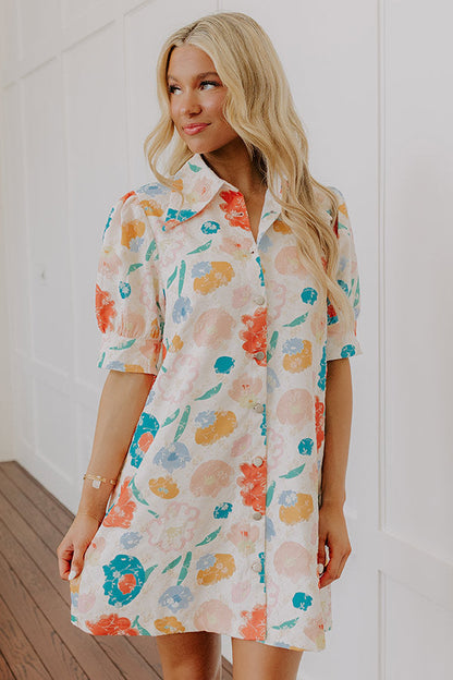 Pop Of Color Floral Embroidered Mini Dress