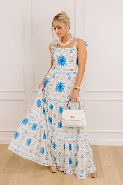 Garden Gala Floral Maxi Dress in Blue