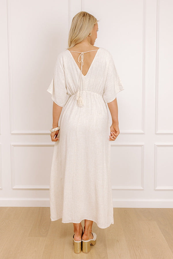 Island Oasis Linen-Blend Embroidered Midi Dress