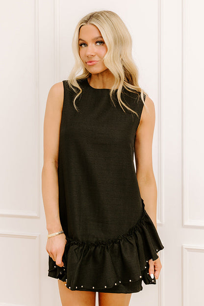Uptown Charm Embellished Mini Dress in Black