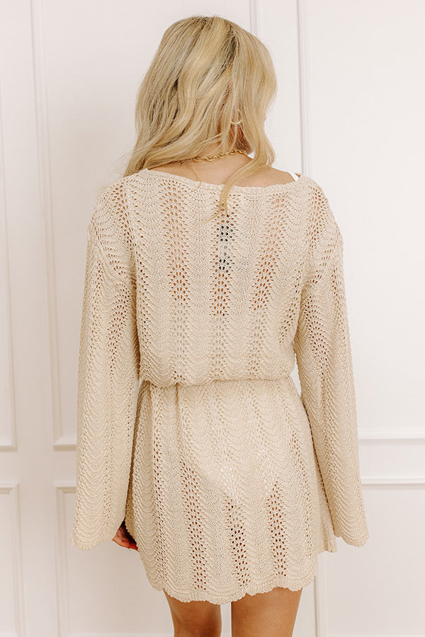 Oceanside Dreaming Pointelle Knit Mini Dress in Oatmeal