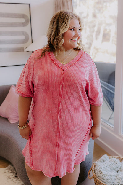 Girls Brunch Ribbed T-shirt Mini Dress in Blooming Dahlia