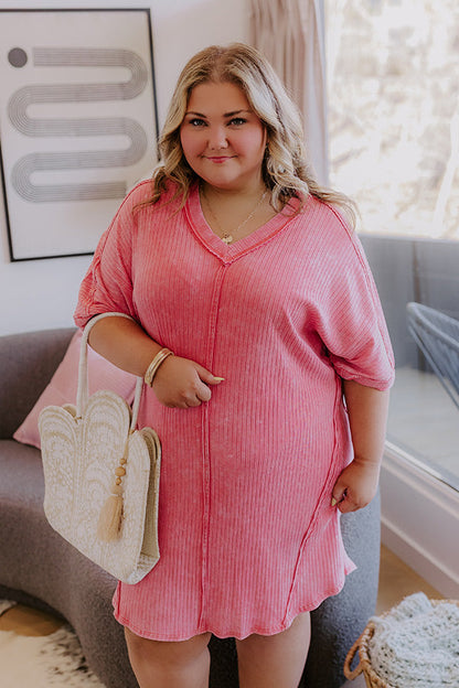 Girls Brunch Ribbed T-shirt Mini Dress in Blooming Dahlia