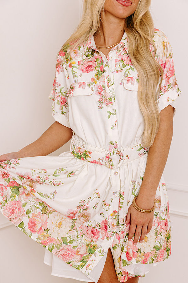 Garden Party Chic Button Down Mini Dress in White