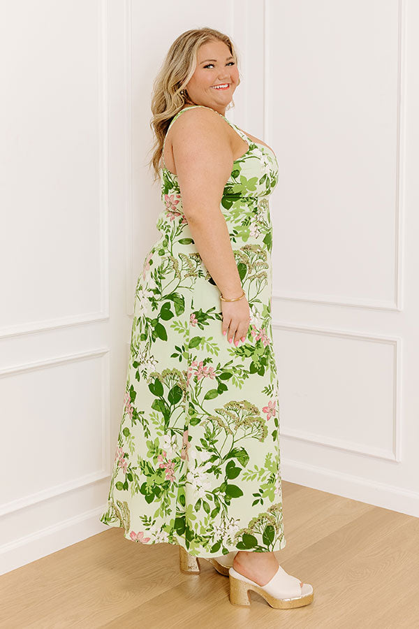 Small Town Charm Floral Maxi Dress in Green Curves