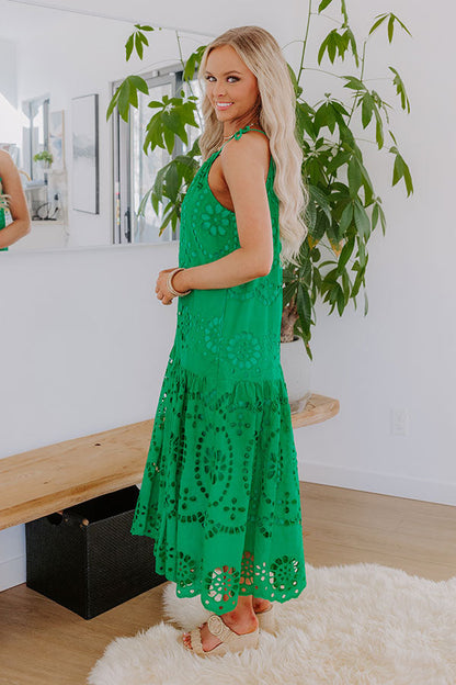 Happy Energy Eyelet Midi Dress in Kelly Green