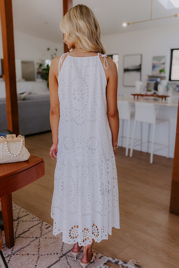 Happy Energy Eyelet Midi Dress in White