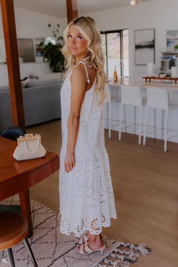 Happy Energy Eyelet Midi Dress in White