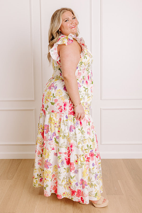 Gleaming Smile Floral Smocked Midi Dress in Blush Curves