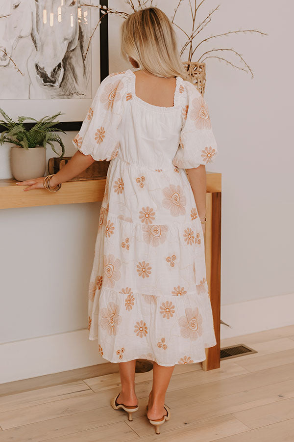 Whispering Fields Floral Embroidered Midi Dress