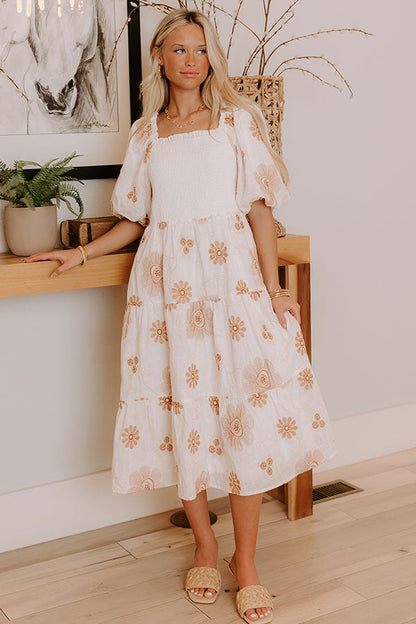 Whispering Fields Floral Embroidered Midi Dress