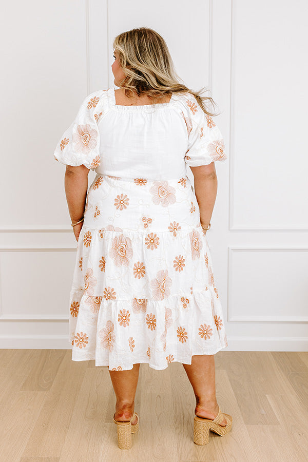 Whispering Fields Floral Embroidered Midi Dress Curves