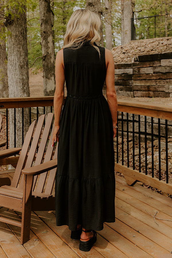 Graceful Moments Button Down Midi Dress in Black
