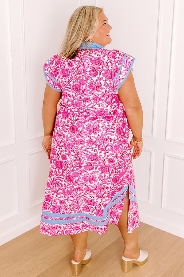 Veranda Views Floral Midi Dress in Pink Curves