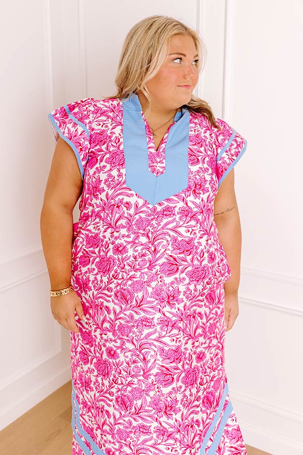 Veranda Views Floral Midi Dress in Pink Curves