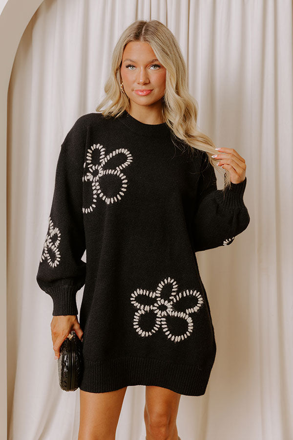 Petal Pop Sweater Mini Dress in Black
