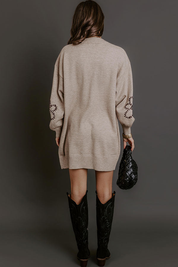 Petal Pop Sweater Mini Dress in Warm Taupe