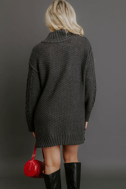 Pumpkin Kisses Cable Knit Sweater Dress in Charcoal