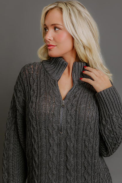 Pumpkin Kisses Cable Knit Sweater Dress in Charcoal