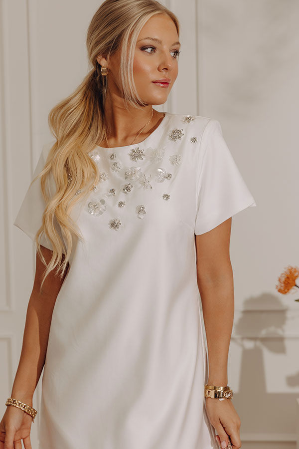 Classic Elegance Embellished Mini Dress in White
