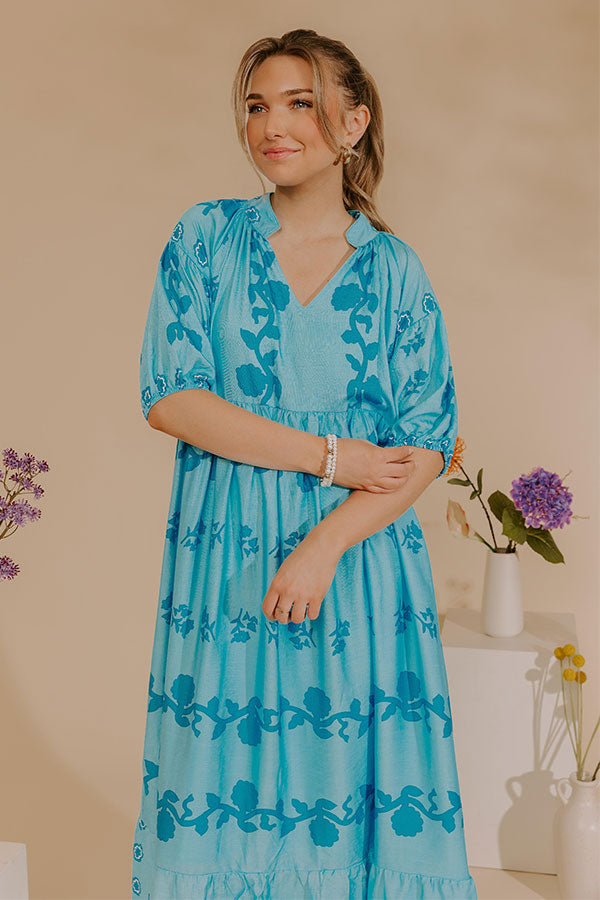 Cherished Moment Floral Midi Dress in Sky Blue