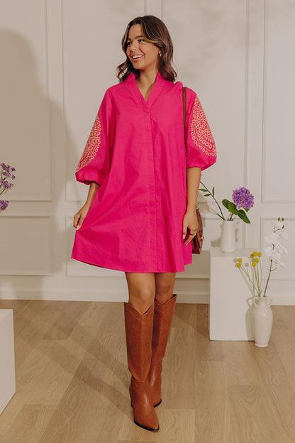 Vacay Chic Embroidered Button Down Mini Dress