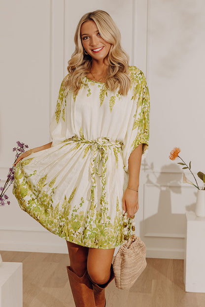 Tuscany Villa Floral Mini Dress in Lime