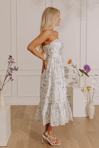 Veranda Elegance Floral Jacquard Midi Dress in Blue