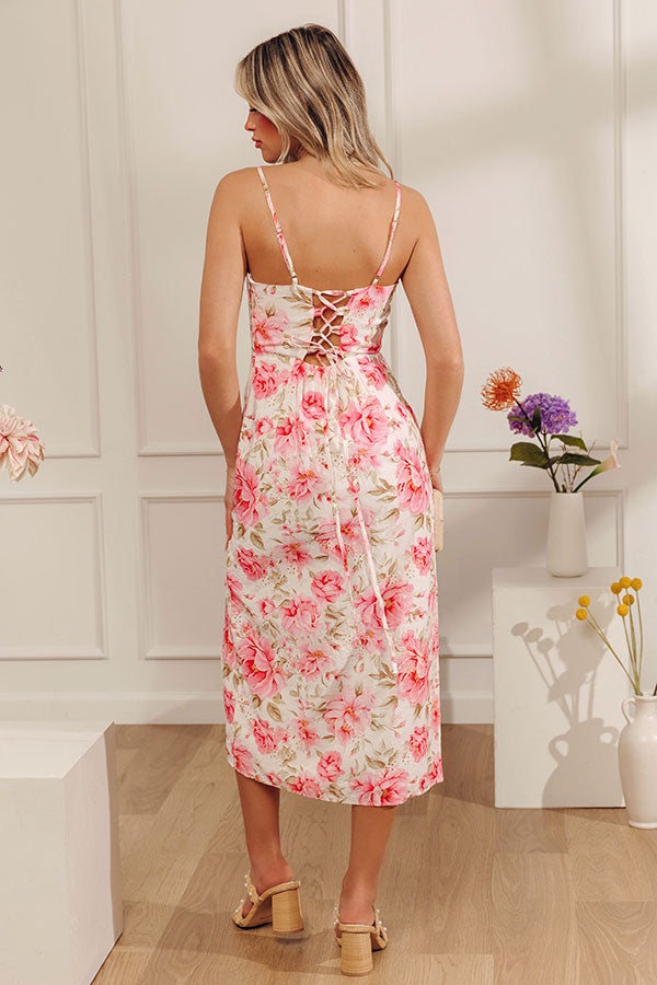 Peony Kisses Eyelet Lace Up Midi Dress