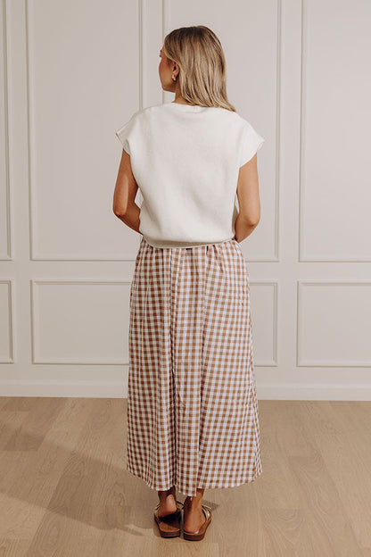 Countryside Chic Two Piece Gingham Midi Dress in Mocha