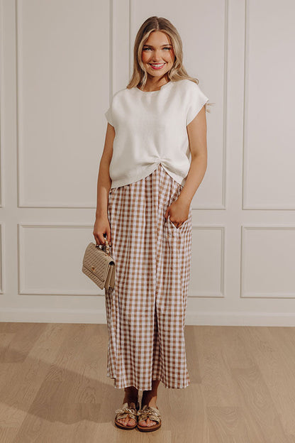 Countryside Chic Two Piece Gingham Midi Dress in Mocha
