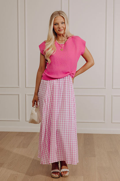 Countryside Chic Two Piece Gingham Midi Dress in Pink