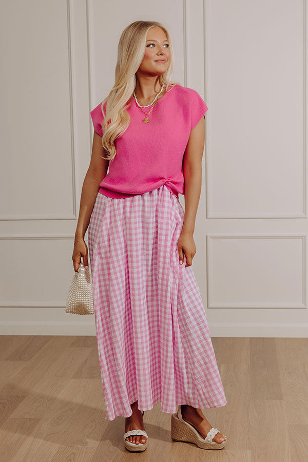 Countryside Chic Two Piece Gingham Midi Dress in Pink