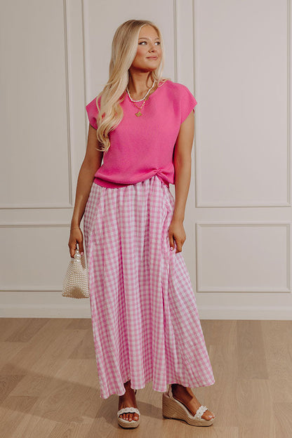 Countryside Chic Two Piece Gingham Midi Dress in Pink