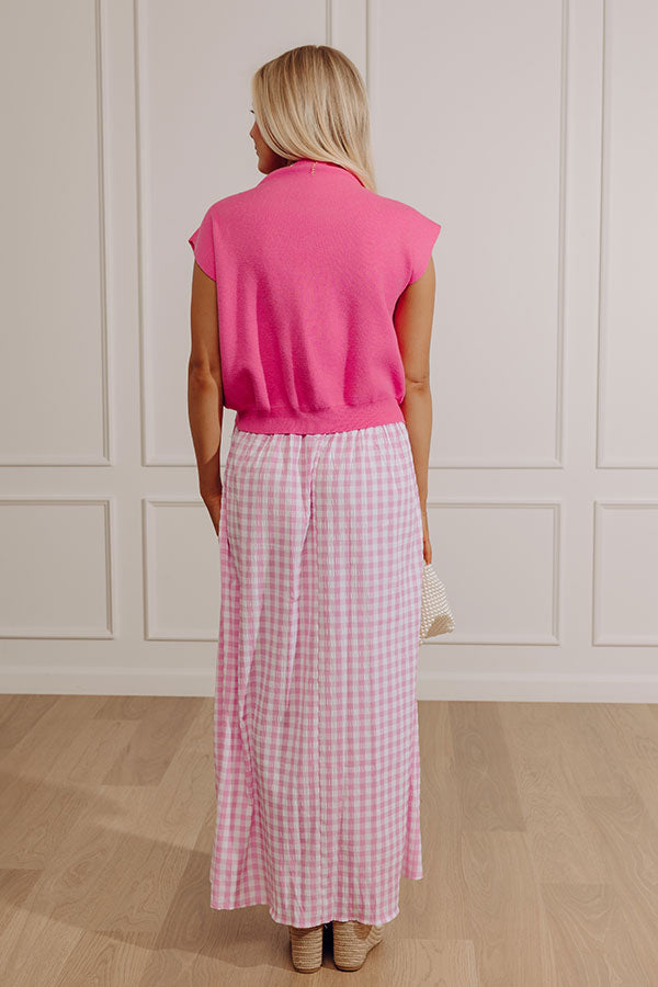 Countryside Chic Two Piece Gingham Midi Dress in Pink