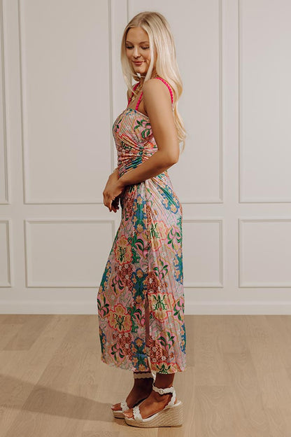 Blooming Smiles Floral Pleated Midi Dress