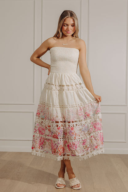 Whispered Blossoms Floral Eyelet Midi Dress