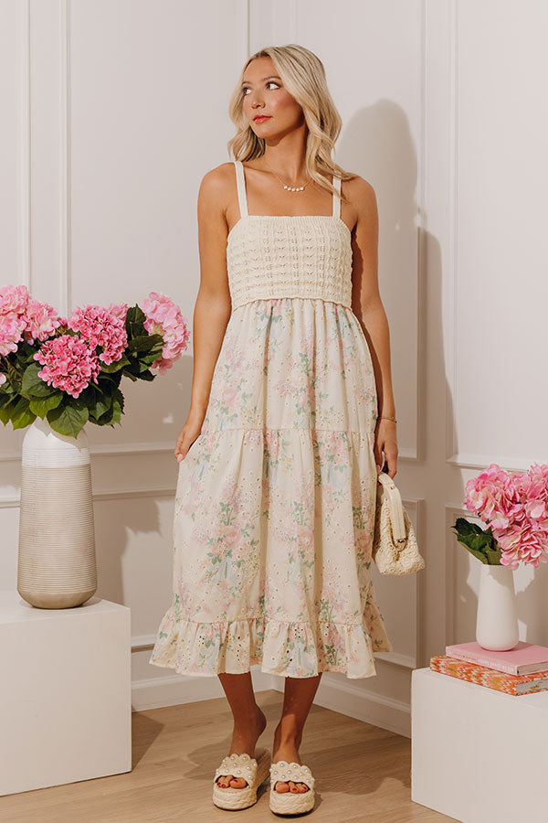 Fields Of Grace Floral Eyelet Midi Dress