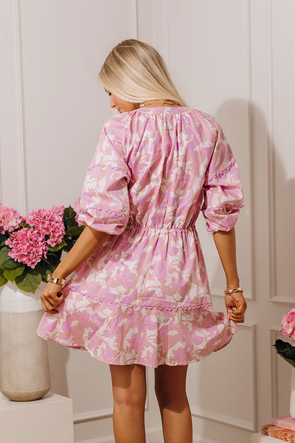 French Garden Floral Mini Dress in Violet