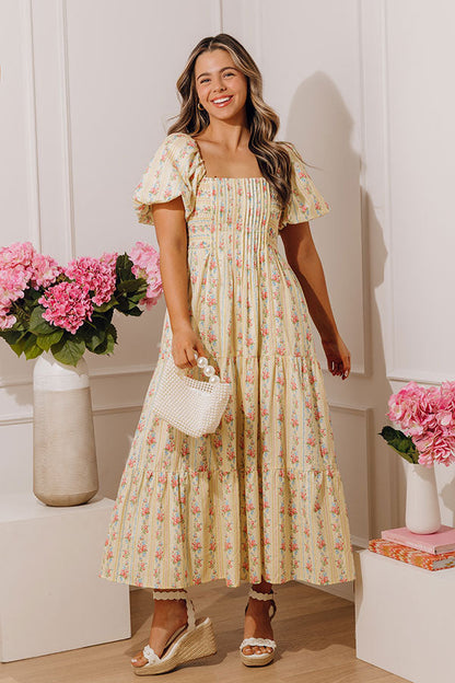 City Of Flowers Pleated Midi Dress