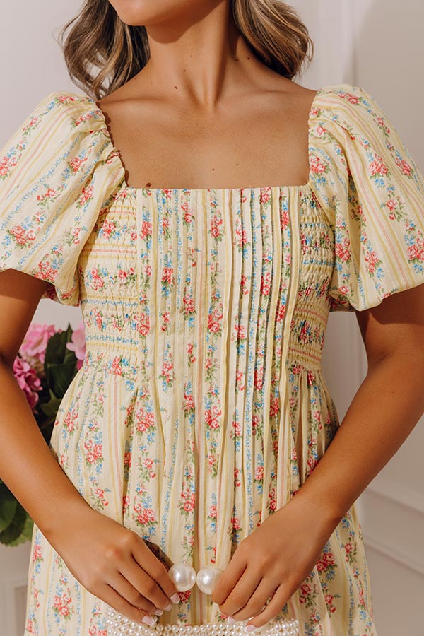 City Of Flowers Pleated Midi Dress