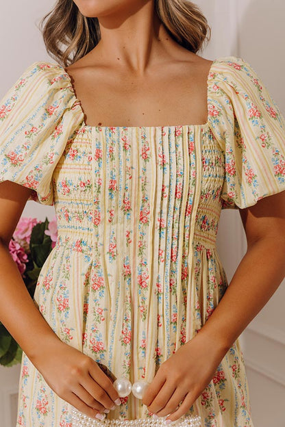 City Of Flowers Pleated Midi Dress