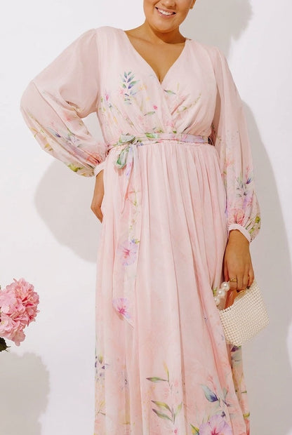 Secret Garden Floral Maxi Dress in Peach Curves