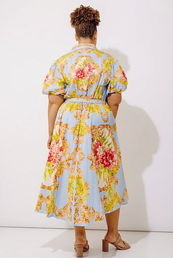 Garden Party Ready Floral Button Down Midi Dress Curves