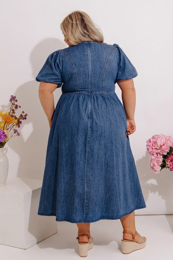 Fifth Avenue Chic Denim Midi Dress Curves